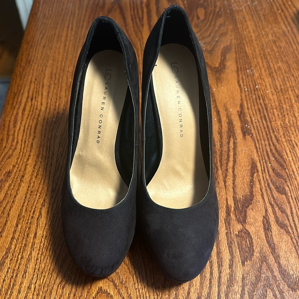 Lauren Conrad brushed velvet platform heels.